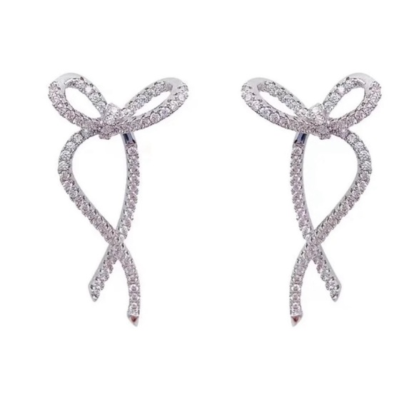 Silver Front Back 2 Piece Bow Earrings - Picture 1 of 3